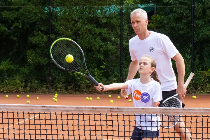 Player during a tennis session at 359.tennis in Amstelveen
